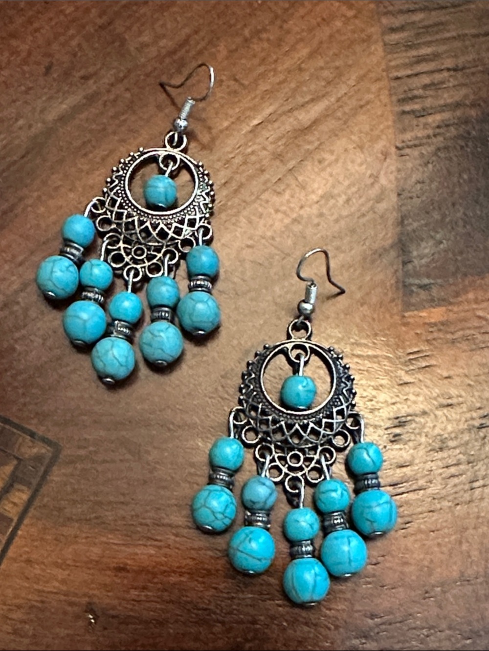 Turquoise Bead Dangle Earrings - Women Jewelry - Picture 1 of 8